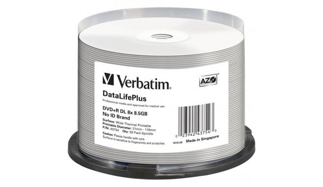 1x50 Verbatim DVD+R Double Layer 8x Speed 8,5GB thermal printable
