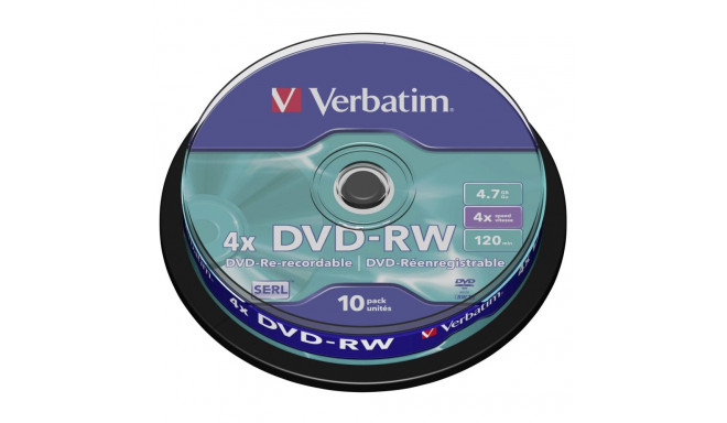 1x10 Verbatim DVD-RW 4,7GB 4x kiirus, matt hõbedane Cakebox