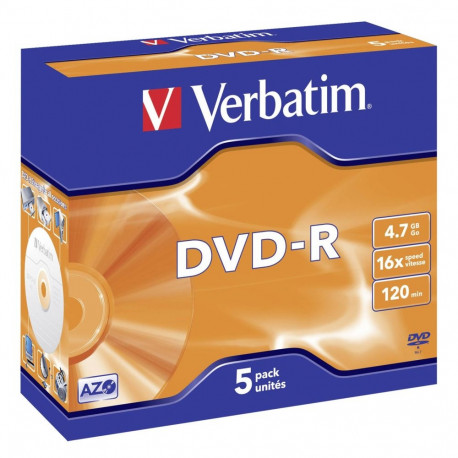 1x5 Verbatim DVD-R 4,7GB 16x kiirus, Jewel Case
