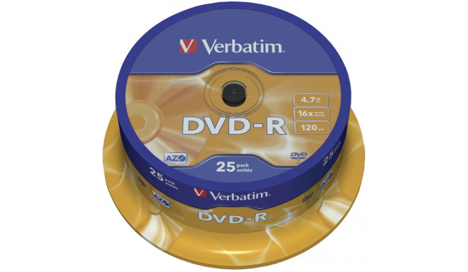 1x25 Verbatim DVD-R 4,7GB 16x Speed, matt silver
