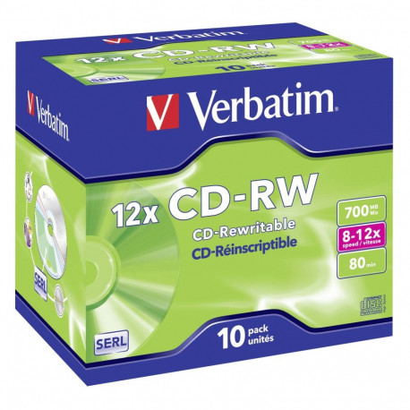 1x10 Verbatim CD-RW 80 / 700MB 8x - 12x kiirus, karbis