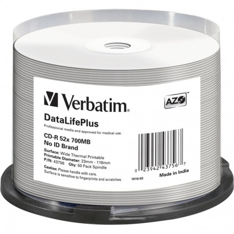 1x50 Verbatim CD-R 80 / 700MB 52x white wide thermal printable