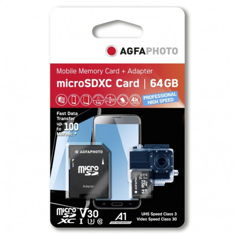 AgfaPhoto MicroSDXC UHS I 64GB prof. suure kiirusega U3 V30 A1