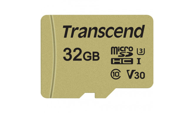 Transcend microSDHC 500S 32GB Class 10 UHS-I U3 V30 adapteriga