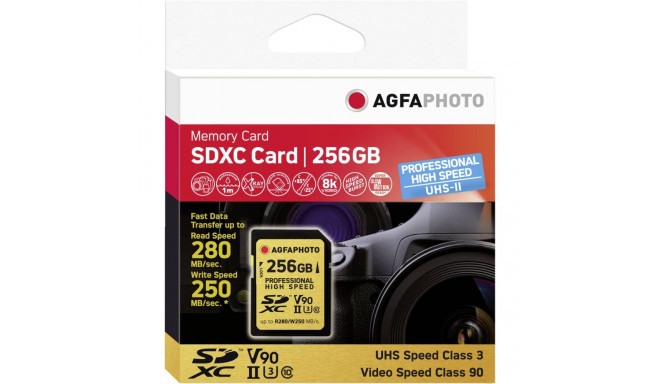 AgfaPhoto SDXC UHS II 256GB professionaalne suure kiirusega U3 V90
