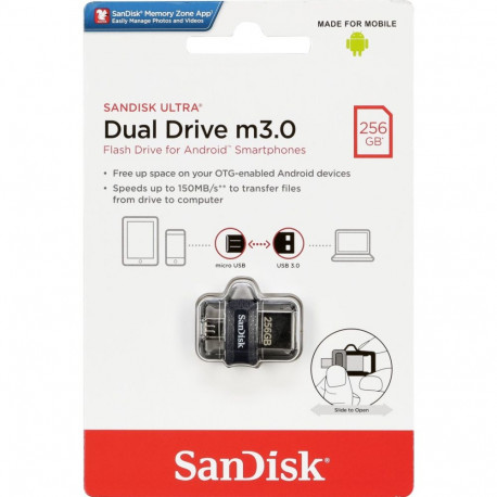 SanDisk Ultra Dual Drive 256GB m3.0 hall ja hõbedane SDDD3-256G-G46