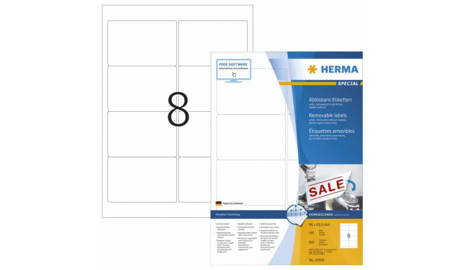 Herma eemaldatavad sildid 96x63,5 100 lehte DIN A4 800 tk 10308