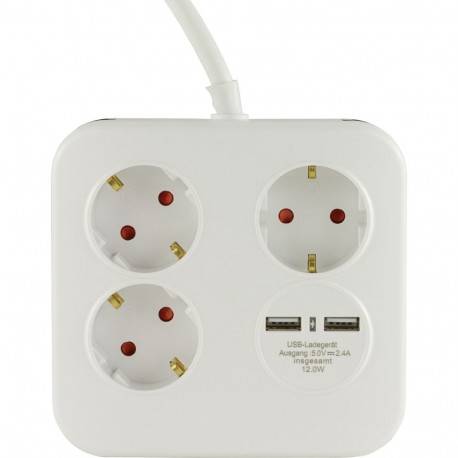 REV PowerQuad 3-fold 2x USB white Multiple Socket Outlet