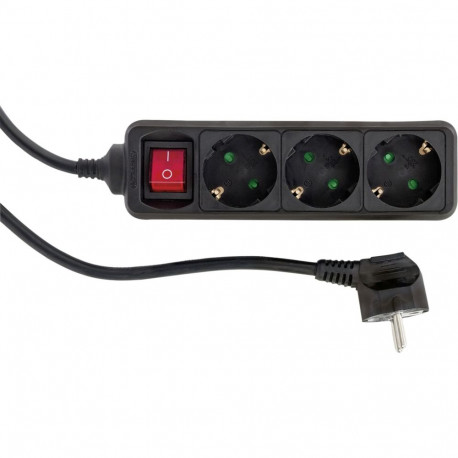 REV Socket line 3-osaline 1,4 m must lülitiga