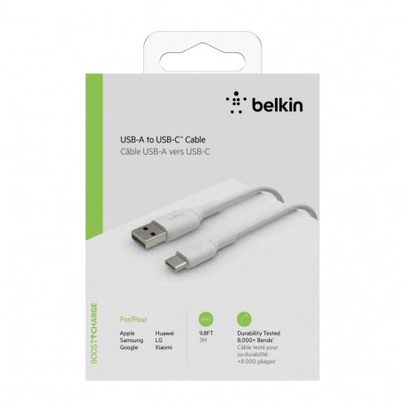 Belkin USB-C/USB-A Cable 3m PVC, white CAB001bt3MWH