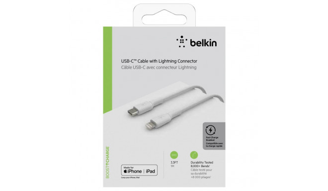 Belkin Lightning/USB-C kaabel 1m PVC, mfi sertifitseeritud, valge