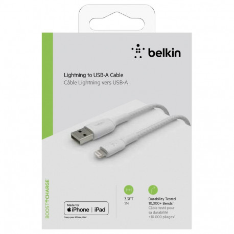 Belkin Lightning kaabel 1m, kaetud, mfi sert, valge