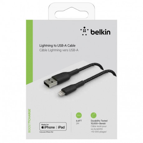 Belkin Lightning kaabel 2m, kaetud, MFI-sert, must