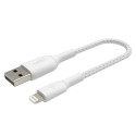 Belkin Lightning-USB-A kaabel 15 cm, punutud, MFi sertifikaadiga, valge