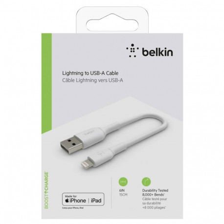 Belkin Lightning kaabel 15cm, PVC, valge, mfi sert.
