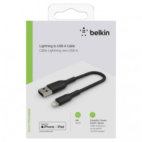 Belkin Lightning to USB-A kaabel 15 cm, PVC, must, MFI sert.