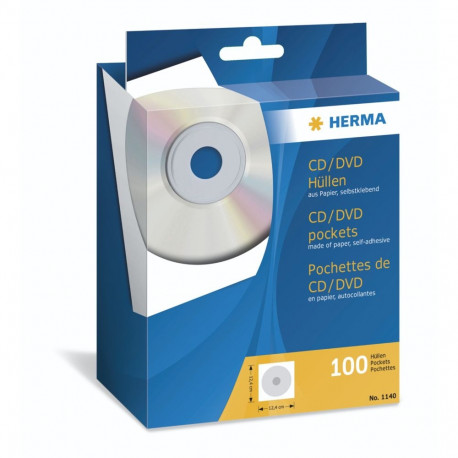 Herma CD/DVD Sleeves 124x124 100 pcs white self-adhesive 1140