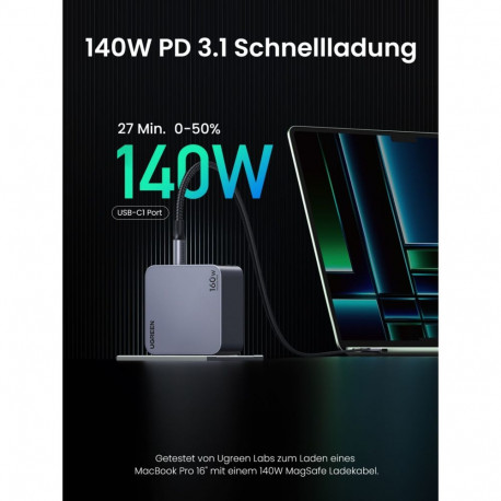 UGREEN Nexode Pro 160W GaN laadija USB-C kaabliga