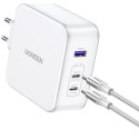 UGREEN Nexode USB-A+2*USB-C 140W GaN Kiirlaadija + USB-C Kaabel valge