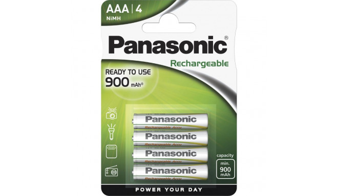 1x4 Panasonic NiMH mikro AAA 900 mAh patarei