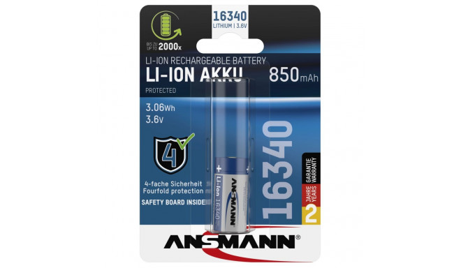 Ansmann 16340 Li-Ion aku 850mAh 3,6V standardversioon 1300-0017