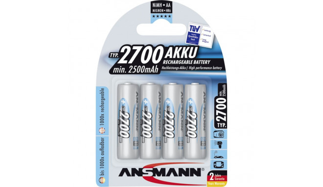 1x4 Ansmann laetav aku 2700 Mignon AA 2500 mAh