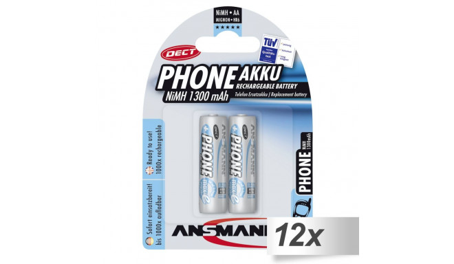 12x2 Ansmann maxE NiMH patarei Mignon AA 1300 mAh DECT telefon