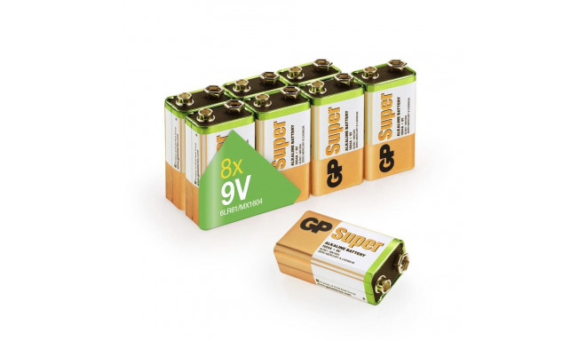 1x8 GP Super Alkaline 9V-plokk 6LR61 hulgipakend 030E1604ALB8