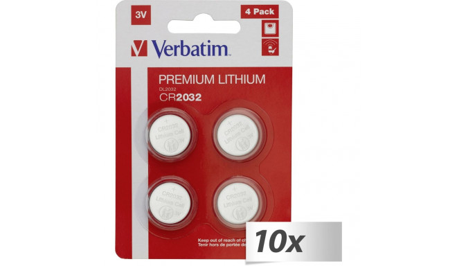10x4 Verbatim CR 2032 liitium patarei 49533
