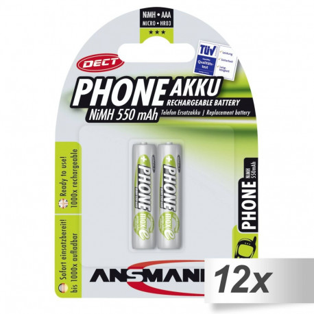 12x2 Ansmann maxE NiMH bat. Micro AAA 550 mAh DECT PHONE
