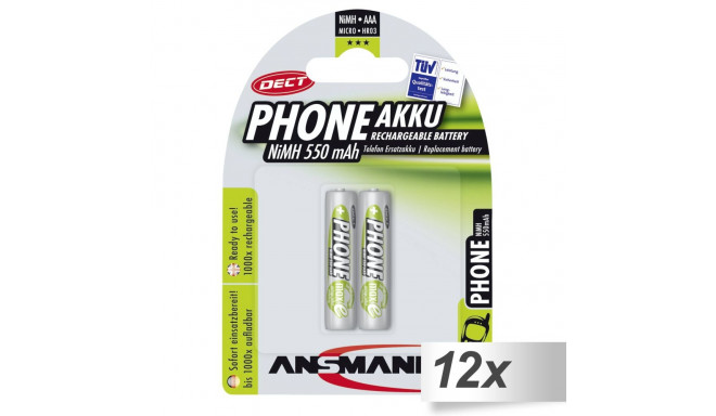 12x2 Ansmann maxE NiMH bat. Micro AAA 550 mAh DECT PHONE