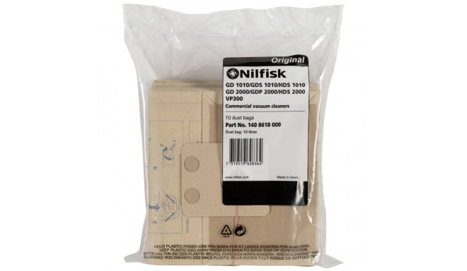 Nilfisk 10x dust bag for VP 300 HEPA EU2 + VP 100 EU
