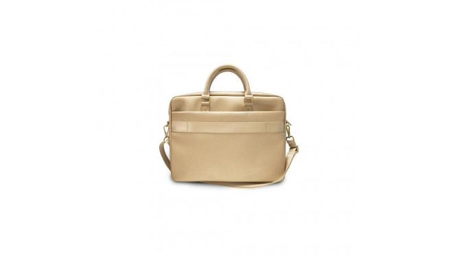 Guess Saffiano Script 16" Laptop Bag - Gold
