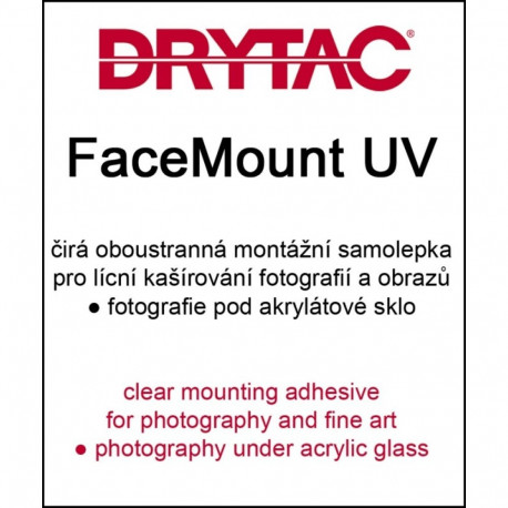 Drytac FaceMount UV 75u optiski dzidra līmplēve montāžai zem stikla/akrila 104cm x 5m