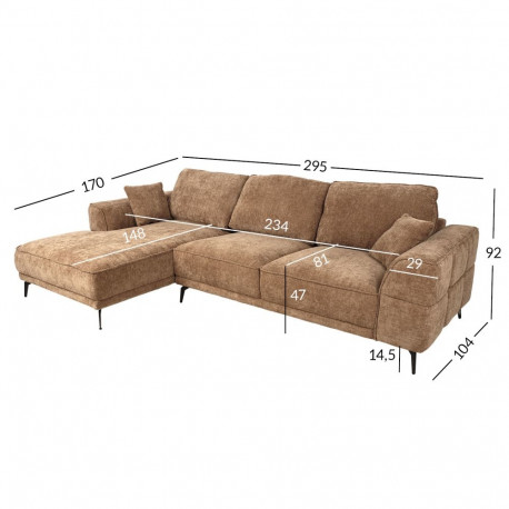 Nurgadiivan OLIVIA VN 295x170/104xH92cm, beež