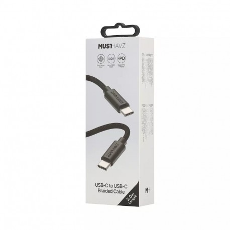USB-C to USB-C Braided Cable 2.0 m 100W by Musthavz Black