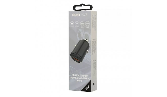 Car charger USB-A, USB-C 38W  by Musthavz Black