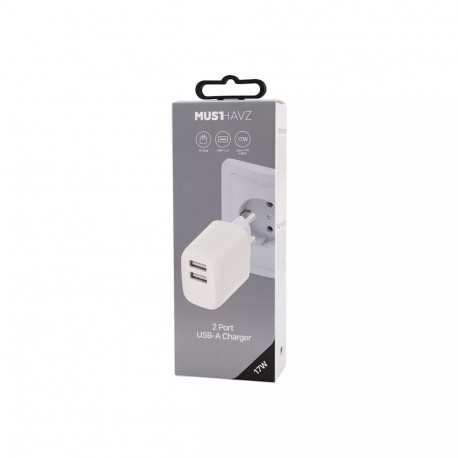 Travel Charger 17W 2xUSB-A By Musthavz White