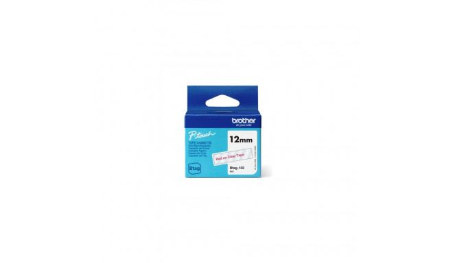 BROTHER BTAG132 12MM RED ON CLEAR TAPE
