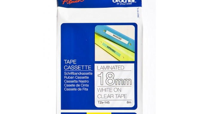 BROTHER TZE145 18 WHITE ON CLEAR