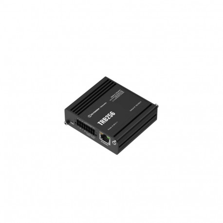 TRB256 4G LTE NB-IoT gateway, with multiple WAN interfaces, such as I/Os, RS232, RS485, and an Ether