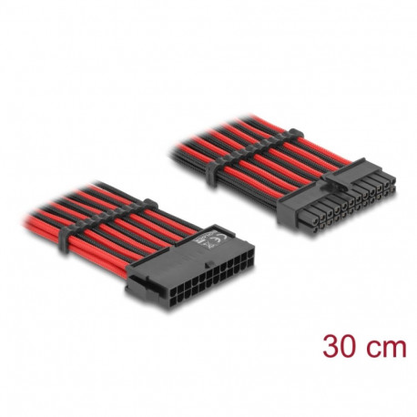 Delock Extension Cable 24 pin ATX male to 24 pin ATX female textile shielding red-black 30 cm