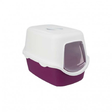 Closed cat litter tray : Trixie Vico cat litter tray, with hood, 40 × 40 × 56 cm, berry|white