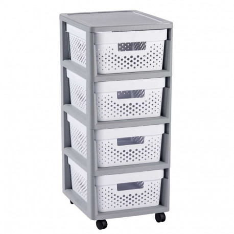 Curver Chest of drawers on wheels with 4-hole box 11L Infinity 30x36x69cm grey/white