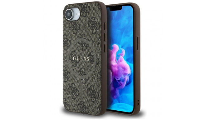 Guess 4G Ring Classic Logo MagSafe ümbris iPhone 16e pruun