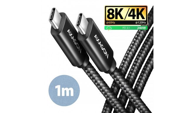 Axagon andmeside- ja laadimiskaabel USB4 Gen 3x2, 1 m | BUCM3-CM15AB | USB Type C - USB Type C