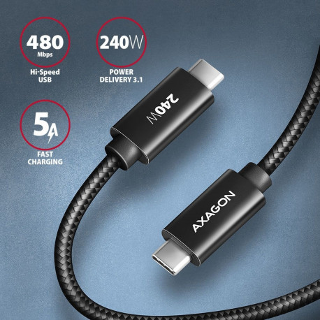 AXAGON andmeside- ja laadimiskaabel USB 480Mbps, 1 m | BUCM2-CM10AB | USB-C to USB-C