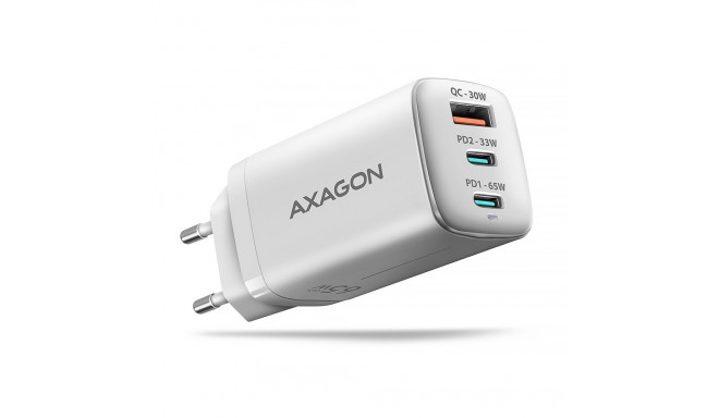 Axagon GaN seinalaadija 3x porti (USB-A + 2x USB-C), 65 W | ACU-DPQ65W