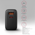 Axagon GaN seinalaadija 2x porti (USB-A + USB-C), PD3.0/PPS/QC4+/SFC2.0/AFC/SCP/FCP/Apple, 45W | ACU
