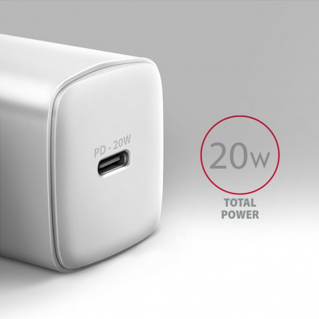 AXAGON Wallcharger 1x port USB-C, PD3.0 / PPS /QC4+/AFC/FCP/Apple, 20W | ACU-PD20W